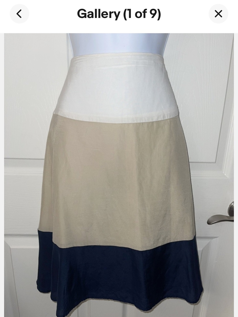 Anne Klein Silk Colourblock A-Line Skirt in Cream, Tan & Blue [10]